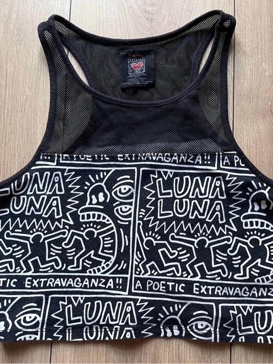 Forever 21 Tops - Forever 21 Black & White Luna Graphic Mesh Crop Tank